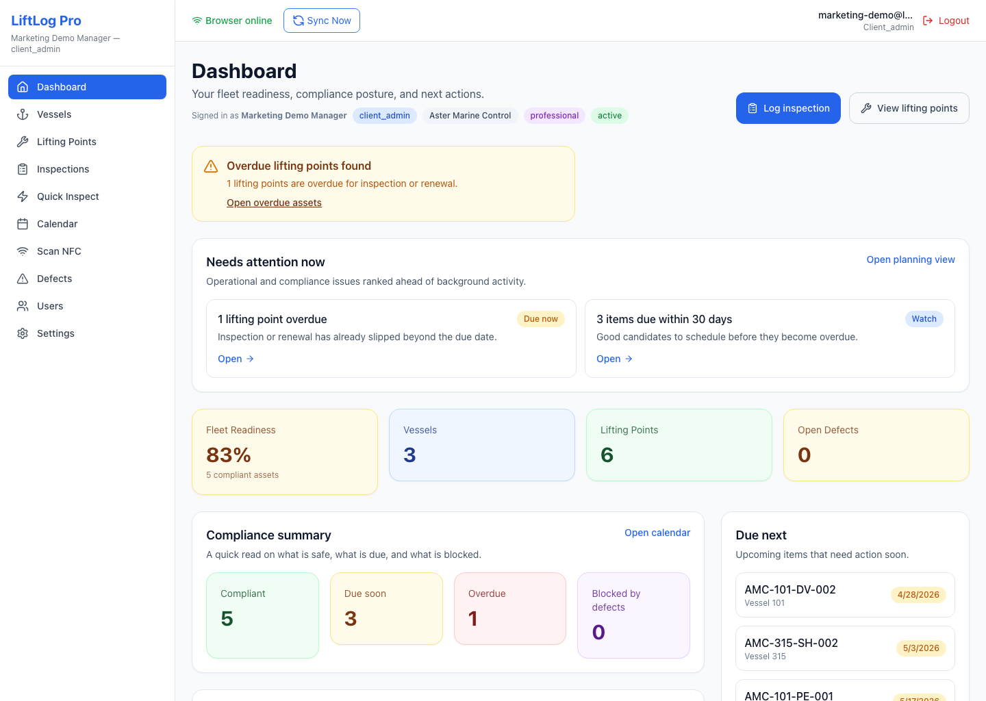 LiftLog Pro dashboard screenshot